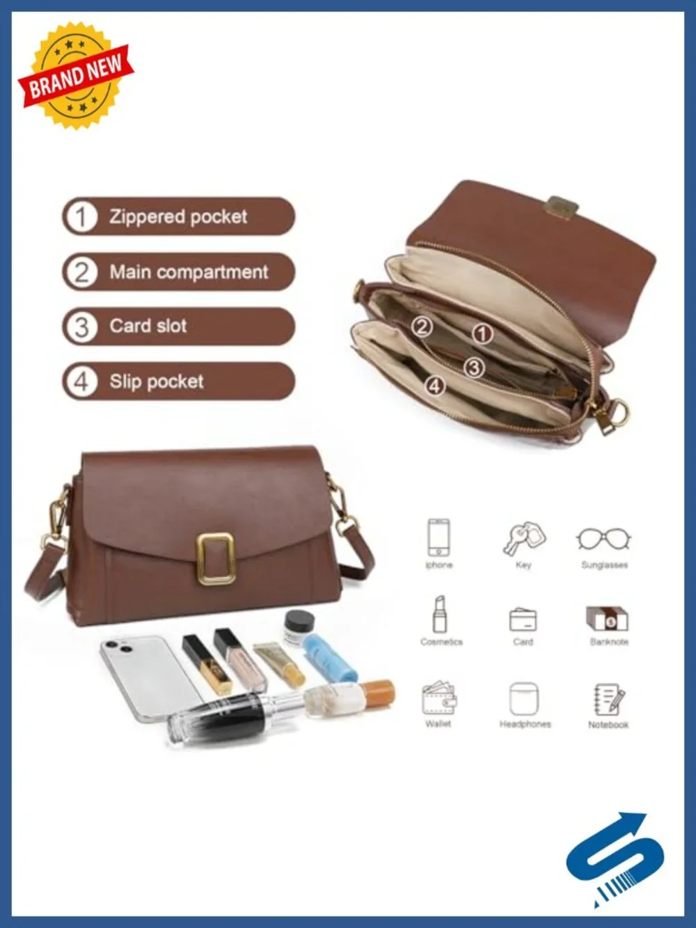 Genuine Leather Crossbody Bag for Women, Adjustable Shoulder Bag, Lightweight